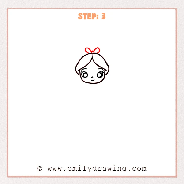 how to draw an alice in wonderland - Step 3: A headband and bow are drawn on top of Alice in Wonderland’s hair.